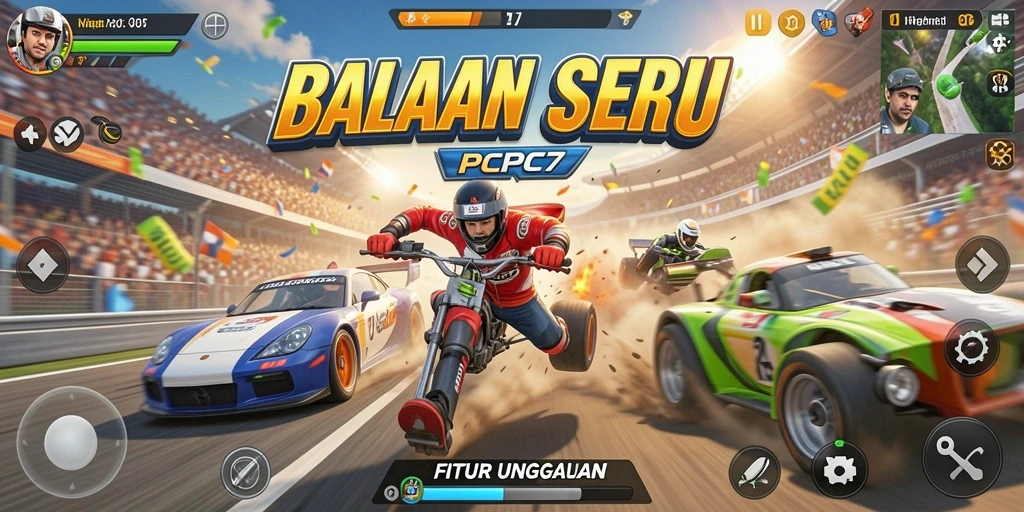 Tampilan gameplay seru di PCPC7 dengan lintasan menantang.