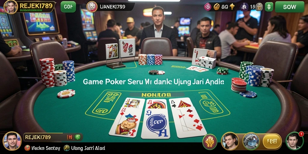 Tampilan gameplay Poker yang mendebarkan dan interaktif di REJEKI789.