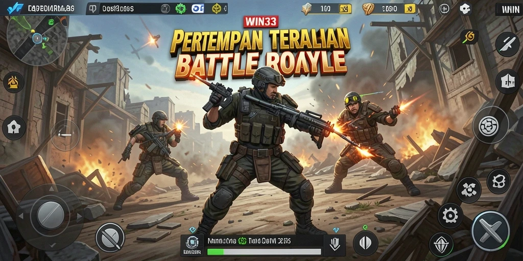 Skrinsut gameplay <strong>WIN33</strong> yang intens dalam pertempuran Battle Royale.
